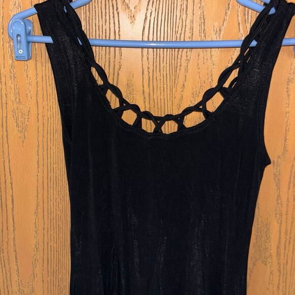 Vintage Hugo Buscati black sheer maxi dress loop neckline with deep slit size 2 - Picture 3 of 7